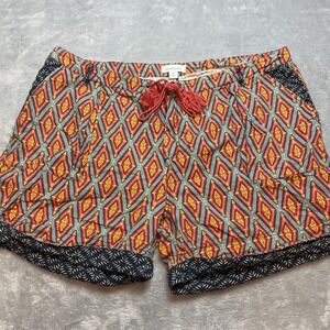 Sundance Womens Kalini Boho Shorts Size XXL Linen Blend Argyle Cuffed Tassel Tie